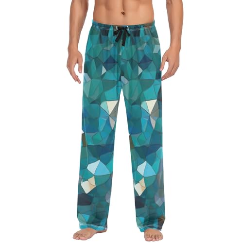 Men's Pajama Pants Blue Glitter Print Sleep Pajama Lounge Pant with Pockets, Elastic Waistband