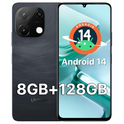 UMIDIGI Handy Ohne Vertrag, 6.75 Zoll 90Hz, 8GB+128GB/1TB TF, Android 14 Smartphone, 5000mAh,13MP+8MP,Dual SIM 4G Simlockfreie Handys, Fingerabdruck/Face ID,GPS,2.4G/5G WiFi,G9T Schwarz