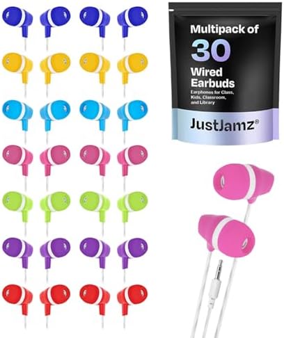 60 Pack Bundle – 30 Colorful Wired Earbuds and 30 Magnetic Cable Ties – Bulk Ear Buds for Classroom, Students, and Schools with 3.5mm Jack – Reusable Magnetic Cord Organizer Set, Assorted Colors image 5