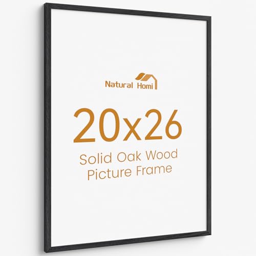 Image of 20x26 Picture Frame Oak Wood,20 inchx26 inchBlack Color Wooden Frames with Tempered Glass,26x20 inch Wall Gallery Poster Frame with No Mat,20 by 26 Frames Horizontal and Vertical for Wall Mounting