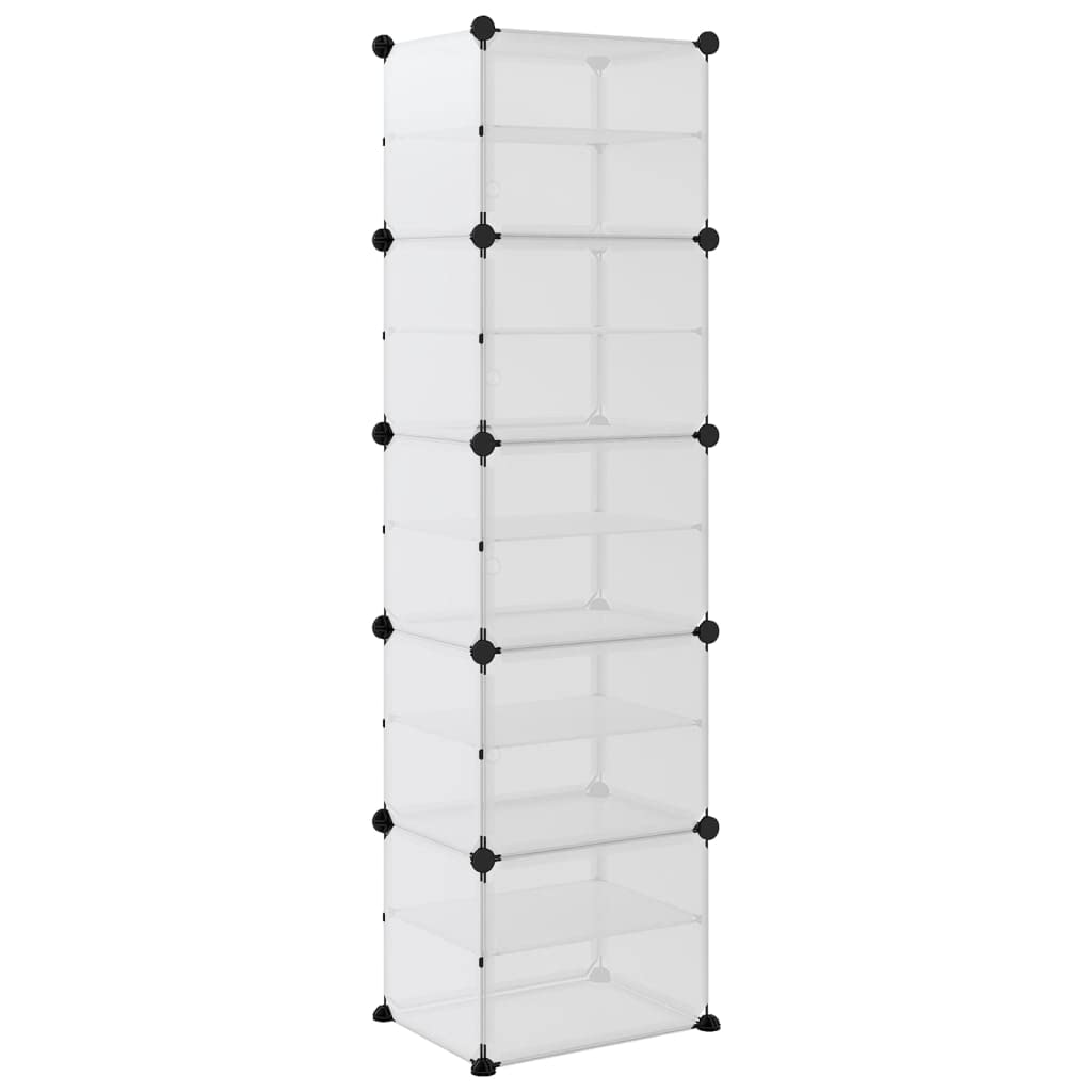 Estante de almacenamiento transparente, zapatero de plástico PP con estructura de acero, 44 x 31,5 x 153,5 cm, apilable e impermeable, fácil montaje con martillo de madera, estructura robusta