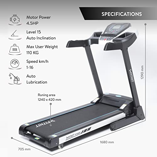 Image of Fitkit by Cult FT200S 4.5HP Peak Treadmill (Max Weight: 110Kg, Auto Incline, Max Speed 16km /hr) for Home Gym Fitness with 1 Year Warranty,Black