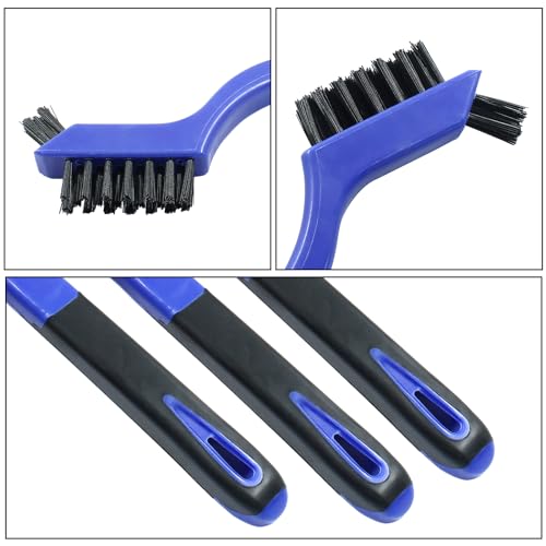 Image of 3Pcs Small Wire Brush Set, Metal Cleaning Brush Bristle Brush, Brass /Nylon /Stainless Steel Wire Brushes for Cleaning Rust Removal, Polishing, Scrubbing (Blue)