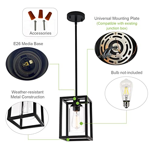 Black Farmhouse Pendant Light Fixtures,Industrial Kitchen Island Light, Rectangle Linear Chandelier Metal Hanging Lighting Fixture With Clear Glass Shade Ceiling Lamp For Dining Room Bar Cafe（1 Pack） #TOP4