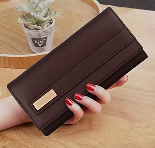 Image of ALSU Women's Hand Wallet Purse Clutch | Phone Pocket | Coin Compartment | Credit Card Slots| Zipper Pocket| Office use| Casual use| Faux Leather (Brown)