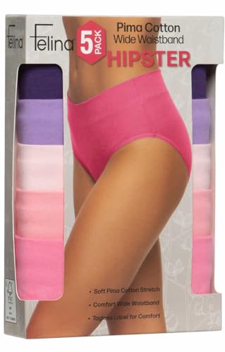 Image of Felina Womens 5 Pack Pima Cotton Wide Waistband Hipster