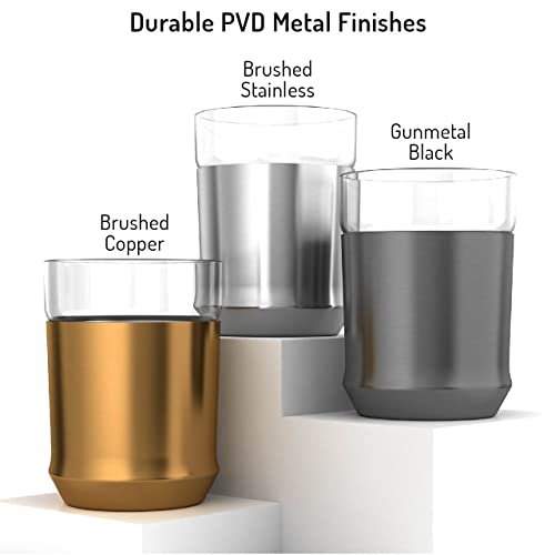 Elevated Craft Hybrid Cocktail Glass Premium Vacuum Insulated Steel Base With Removable Glass Insert - 12Oz Rocks Glass, Double Old Fashioned Lowball For Margaritas, Bourbon, Whiskey - Copper #TOP3