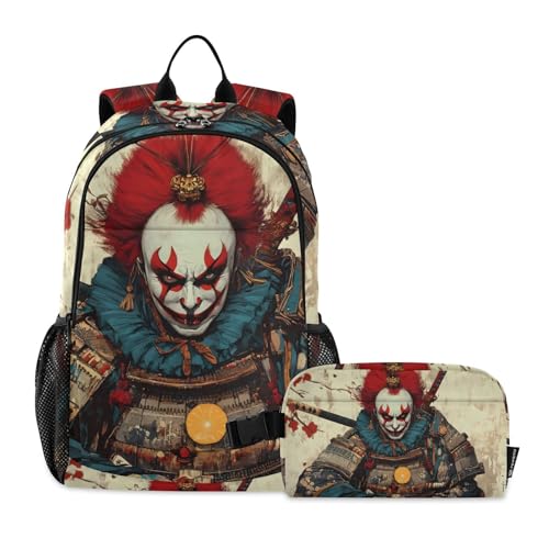 Hallowmas Warrior Clown Backpack Lunch Bag Set for Travel Hiking Picnic, Backpacks with Insulated Lunch Box