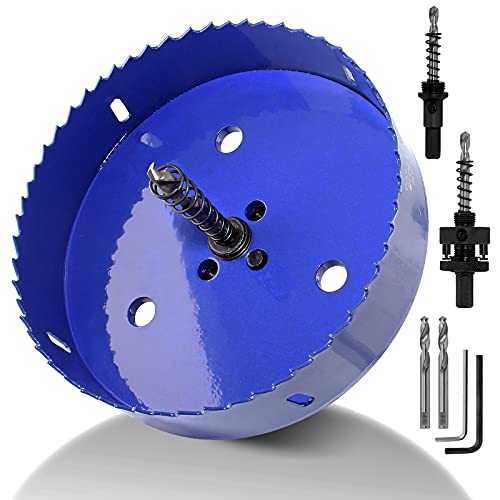 Image of Luomorgo 137mm /5 3 /8 inch Hole Saw with Arbor, 1 1 /4 inch Cutting Depth HSS Bi-Metal Hole Cutter for Wood Cornhole Boards Plastic Drywall & Metal Sheet
