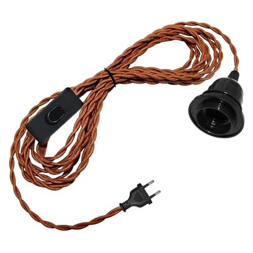 Lampenfassung E27 mit 510CM Braun Kabel und Schalter, Hängelampe mit Stecker, Industrielle Vintage Pendelleuchte mit Stecker, Lampenkabel mit Fassung, Hängeleuchte Steckdose DIY Lampenschirm Kit Lampenfassung E27 mit 510CM Braun Kabel und Schalter, Hängelampe mit Stecker, Industrielle Vintage Pendelleuchte mit Stecker, Lampenkabel mit Fassung, Hängeleuchte Steckdose DIY Lampenschirm Kit
