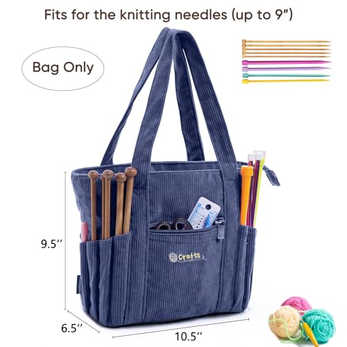 Image of MYBAGZING Crochet Bag and Tote - Corduroy Yarn Bag - Yarn Holder for Crocheting - Crochet Storage Bag for Crochet Hooks, Crochet Accessories, Knitting Bag for Crochet Lovers, Mother's Day Gift