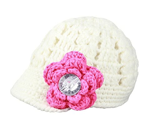 BestKnit Baby girls Crochet Newborn Newsboy Hat button Flower Beanie Small White