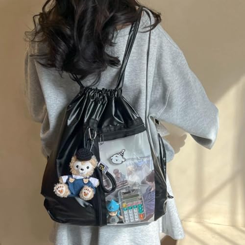 Ita Drawstring Bags for Women Anime Cosplay Carry on Backpack Lightweight for Gym Dance Festival Carnival Hiking (Black)3