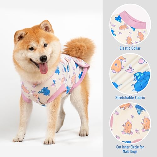 Image of cyeollo Recovery Suit for Dogs Surgery Suit Female Spay Soft Breathable Pet Onesie Bodysuit Male Dog Neuter, Small Medium Dogs Surgical Recovery Shirt, Dinosaur, L