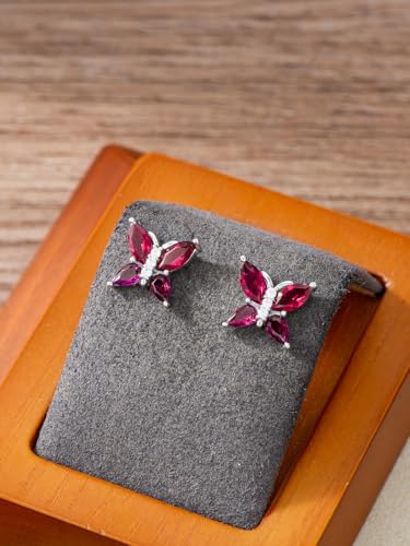 Seiyang Butterfly Birthstone Earrings 925 Sterling Silver Butterfly Hoop Huggie/Stud Earrings with 12 Months Birthstone Birthday Jewelry Gifts for Women Mom Her4