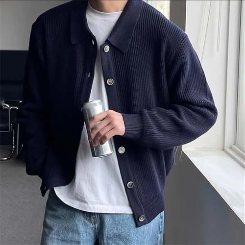 Men Casual Ribbed Button Front Cardigan Sweater Collared Knitwear Long Sleeve Pullover3