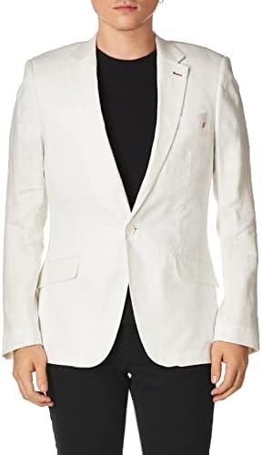 Azaro Uomo Men's Blazer Slim Dress Casual Linen Suit Sport Jacket Stylish Blazer, Bright White, XXXX-Large