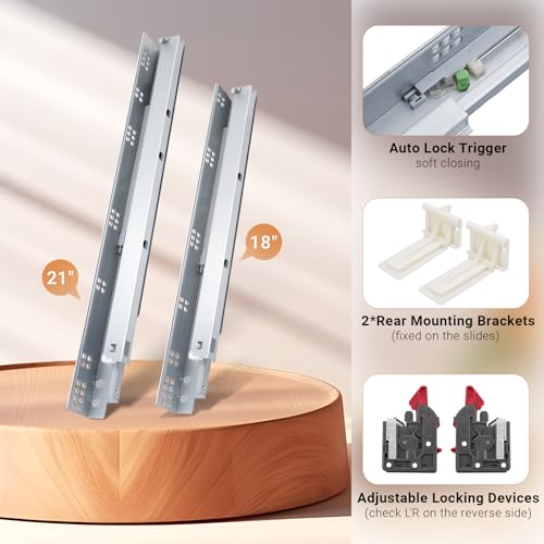 Probrico 2 Pairs 21 Inch Undermount Drawer Slides, Concealed Drawer Runners Bottom Mount Full Extension Soft Close Drawer Rails with Rear Mounting Brackets Locking Devices - Image 4