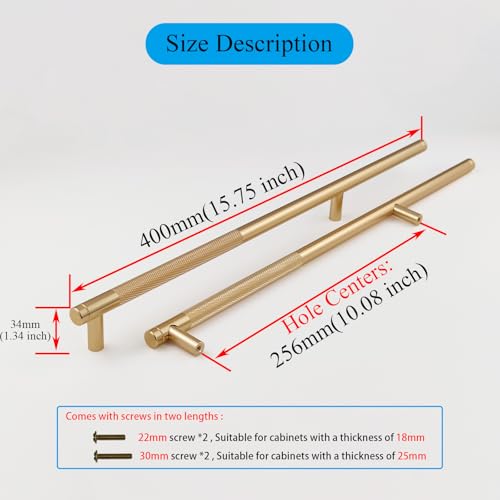 Pexintek 2 Pack Gold Modern Cabinet Handles 256mm Hole Centers Kitchen Bathroom bedrooms Study Furniture Door Vintage Pulls with Screws for Cupboards Drawer Wardrobe Dresser (Gold) - Image 4