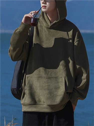 PAODIKUAI Men's Hoodies Pullover Suede Loose Fit Casual Long Sleeve Sweatshirts with Pocket4