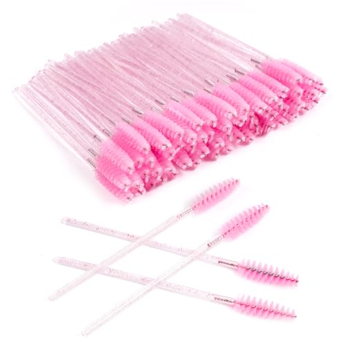 LOPHE Cepillo de Pestañas Desechables, 120 Piezas Cepillos de Cejas, Cristal Brocha para Extensiones de Pestañas y Corrección de Cejas, Aplicadores de Crystal Rod Máscara para Maquillaje (Rosa)