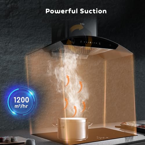 Image of Haier 60cm 1200 m3 /hr High Suction AutoClean Kitchen Chimney(HIH-G60HM-G,2+6 Years Warranty on Motor & Rotor,Touch+Gesture Control,Black)