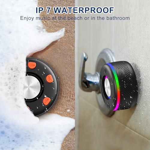 Image of Bluetooth Speaker, Shower Speaker, IP7 Waterproof Portable Speakers Bluetooth 5.4 with HD Sound, RGB Light /LED Display /Hands-Free Call /Suction Cup Perfect for Bathroom Sing-Along Stocking Stuffers