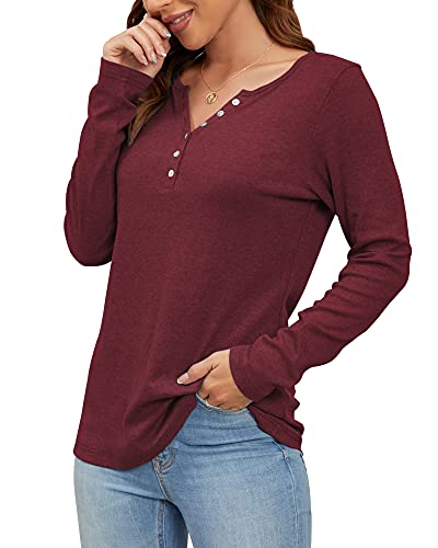 WNEEDU Chemise Femme à Manches Longues Henley T-Shirt Pull Décontracté Tunique Blouse Col V avec Boutons – vue 2