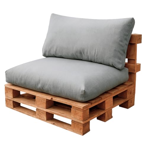 Acomoda Textil - Cojines Impermeables para Palets de Asiento y Respaldo. Conjunto de Exterior e Interior en Tela de Toldo Resistente y Relleno de Espuma Suave y Comodo NO Incluye PALETS. (Gris)