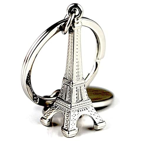 Kovake - Metal Keychain for Men, Women's Keyring with Mini Paris Eiffel Tower Pendant, Classic Car Key Ring Holder Cover