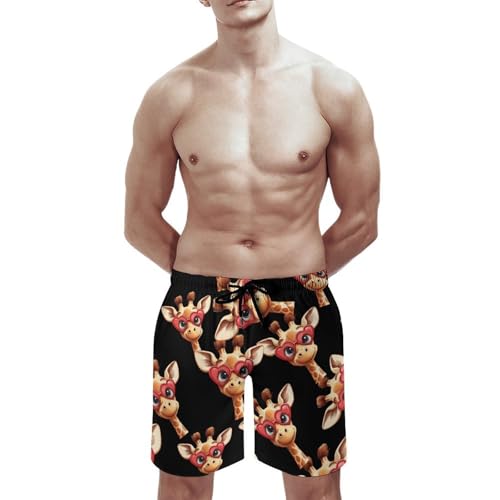 Funny Giraffe Men's Swim Trunks Quick Dry Board Shorts Hawaiian Beach Shorts With Pocket3