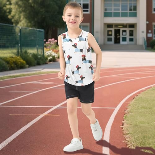 JUNZAN Cartoon Dachshund Tank Top for Boys Sleeveless Summer Vest Tee Toddler Club T-Shirt for Fitness Travel Swim Beach 3T 5