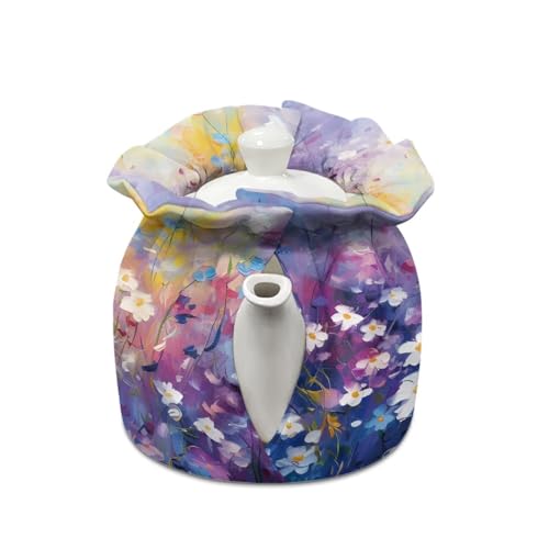 Image of Flower Print Tea Cosy, Floral Kitchen Tea Pot Dust Cover, Teapot Cozy Breakfast Warmer, Keep Warm and Insulated Tea Pot Cover, Tea Kettle Quilt for Table Hotel Tea Party