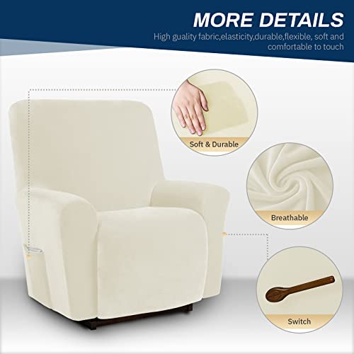 Asnomy Recliner Chair Covers Lazy Boy Recliner Covers With Pockets Stretch Velvet Couch Cover Slipcovers 1-Piece Furniture Protector For Dogs Cats(Recliner,White) #TOP3