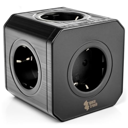 Spacetronik Steckdosenwürfel mit Überspannungsschutz, 5-Fach Mehrfachsteckdose Würfel, Erweiterbare Verteilersteckdose, 4000W, Kompakte Steckdosenleiste für Büro & Zuhause