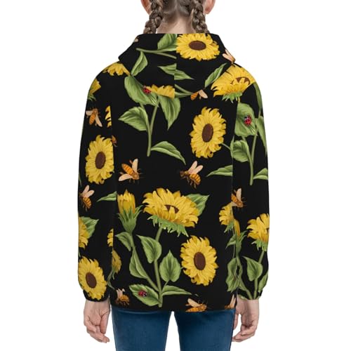 Bees and Sunflowers Kids Pullover Hoodies Boys Sweatshirts Girls Athletic Clothes with Pocket4