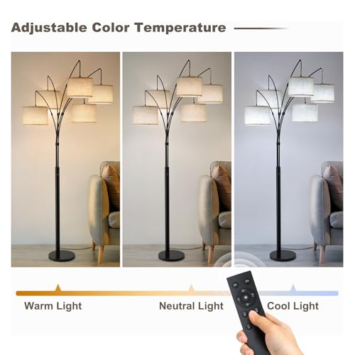Image of Floor Lamps for Living Room, 4000LM Super Bright Arc Floor Lamp with Remote Control, 5 Light Tall Floor Lamps with Stepless Dimmable, 80 inch Mid Century Tree Floor Lamp for Bedroom, Office