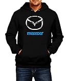 DTG print SWEATSHIRT Felpe con Cappuccio Mazda Logo Hoodie Uomo Abbigliamento Men Car Auto Tee Black Grey Nero Grigio Long Sleeves Maniche Lunghe Present Christmas (S, Black)
