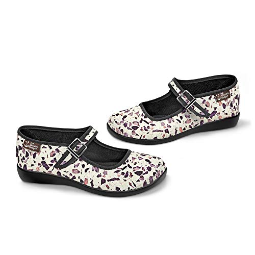Image of Hot Chocolate Design Chocolaticas Funky Canvas Women's Mary Jane Flat Shoes, Terrazo, 6 UK