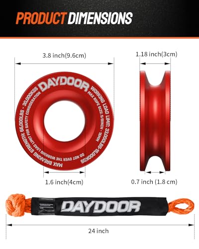 Image of DAYDOOR 68,300 LBS Soft Shackle Recovery Kit, 3 /4 inch x 24 inch (2-Pack) with 7075 Aluminum Snatch Ring, Winch Accessory for Ford F250 /F350, Ram 2500 /3500, Heavy Tractor & Full-Size Trucks(Orange)