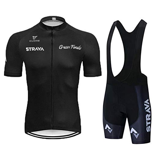 Men?s Summer Cycling Short Sleeve Top and Gel Bib Shorts Set, Short Sleeve Cycling Suits Set, Cycling Jersey Kits Breathable MTB Clothing Suits (Black,L)