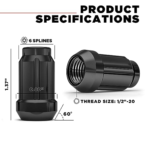 Image of White Knight 3804BK-20AM (Black Chrome) 1 /2 inch-20 Spline Lug Nut with Key, 20 Pack (for AFTERMARKET Wheels with Smaller 0.80 inch Diameter Seating)