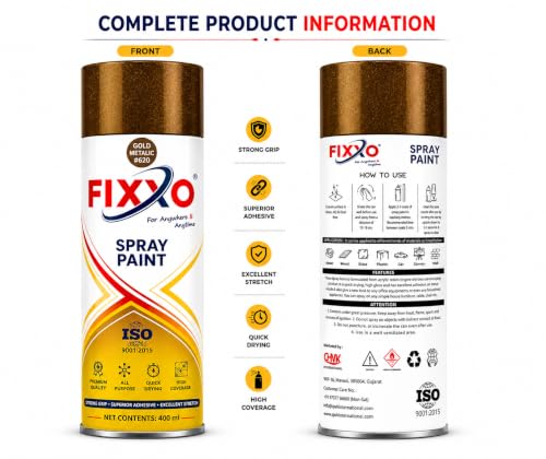 Image of Metallic Gold Spray Paint 400ml | Quick Dry Acrylic Aerosol Paint | Fast Drying, High Coverage Multipurpose Spray for Metal, Wood, Plastic, Wall, Furniture & DIY Projects, Pack of 2