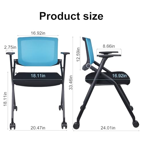 Image of Upgraded Folding Chair with Wheels and Padded, Ergonomic Mesh Back and Arms for Office, Meetings, Conferences, Receptions, Training Rooms & Folding Office Chairs