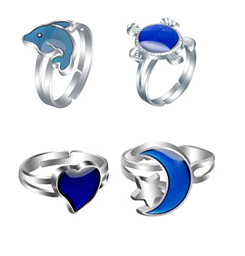 COLORFUL BLING Mood Rings Dinosaur Rings Set Color Changing Emotion Feeling Temperature Finger Ring Cute Tyrannosaurus Triceratops Butterfly Turtle Adjustable Knuckle Ring for Women