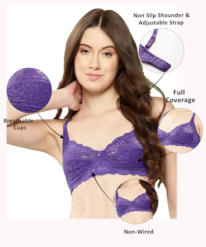 Image of LEADING LADY Women Bra | Non Padded | Non Wired | Full Coverage | T-Shirt Bra | Lace Style Adjustable Straps | Every Day Bra