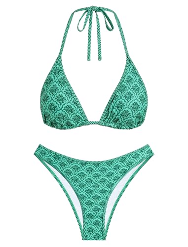 Image of ZAFUL Womens Halter Bikini Sets Triangle Bikinis High Cut Swimsuits 2 Piece Bathing Suits Sexy Swimwear
