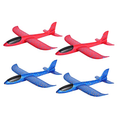 GSM Brands Paquete de 4 juguetes de avión, planeador de lanzamiento de 17.71 pulgadas con actualización de vuelo, 2 opciones de posición trasera (2 rojos, 2 azules) Cover
