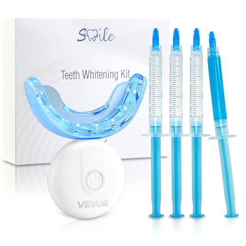 VEVOR Kit de Blanqueamiento Dental, con 32 Luces LED Aceleradoras, Jeringa de Gel, Gel Desensibilizante y Bandeja en Forma de U, Blanqueador Dental Portátil Para Eliminar las Manchas Difíciles