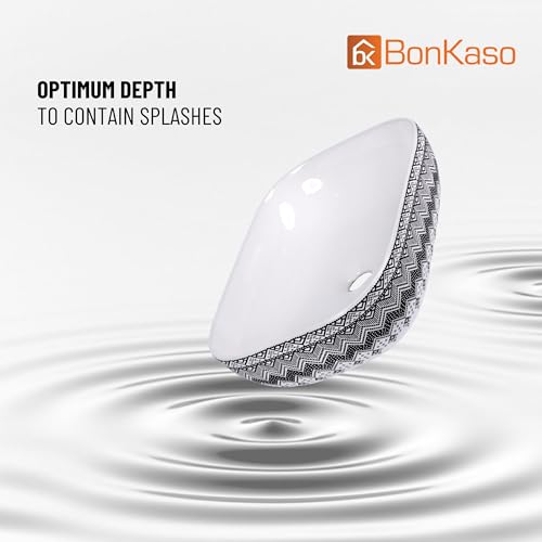Image of Bonkaso Designer Ceramic Table Top Wash Basin | Madala Pattern Rectangular Countertop Vanity Sink | 45 x 32.5 x 13.5 cm | Premium Glossy Bathroom Basin